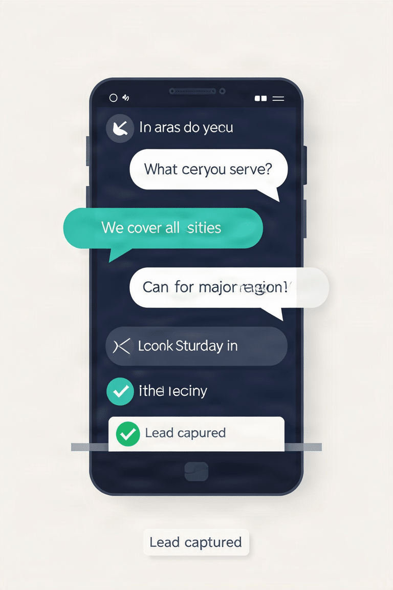 WhatsApp chatbot conversation on phone with lead captured card